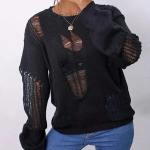 Distressed Ripped Knit Sweater (Size: M)